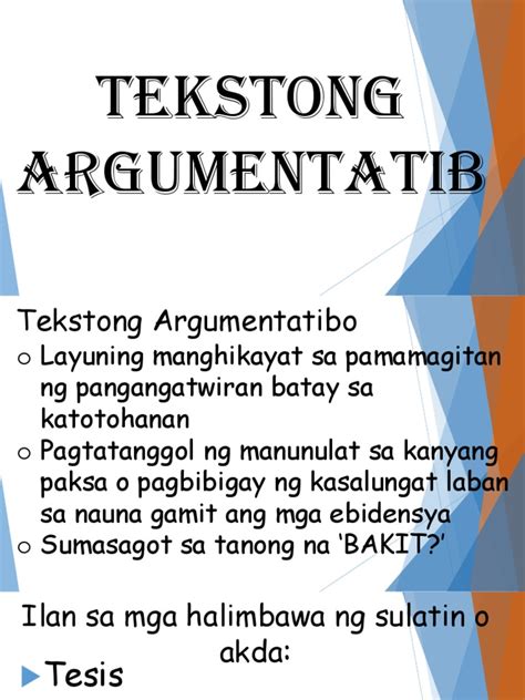 halimbawa ng argumentatibo|Halimbawa NG Argumentatibo .